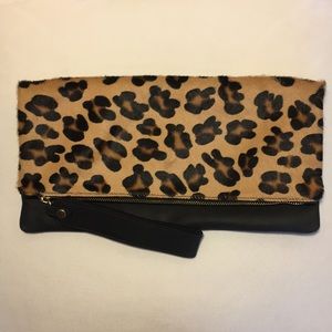 Genuine Leather and Animal Print Clutch